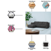 Cortina LHS 4 Seater L Shape Sofa Set for Living Room (Black Fabric) Premium Fabric Sofa