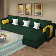 Asser RHS 6 Seater L Shape Sofa Set for Living Room (Green) Premium Fabric Sofa