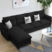 Andon 6 Seater L Shape Sofa Set for Living Room (Black Grey Fabric) Left Side Sofa