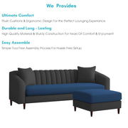 Casaliving Doraldo 4 Seater L Shape Convertible Sofa Set for Living Room, 3 Seater & Ottoman Modular Sectional Couch for Small Space (Black Blue Colour) Fabric