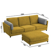 Nairo 4 Seater Interchangeable L Shape Sofa with Ottoman for Living Room (Yellow Fabric) Premium Fabric Sofa