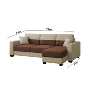 Aden RHS 4 Seater L Shape Sofa Set with 2 Puffy for Living Room (Cream Brown Colour Fabric) Premium Fabric Sofa Set for Living Room