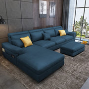 Blakey 6 Seater L Shape Sofa with Ottoman for Living Room (Blue Sued Fabric) Left Side