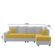 Inclair RHS 6 Seater L Shape Sofa Set for Living Room (Yellow Grey Fabric) Premium Fabric Sofa