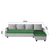 Asper RHS 6 Seater L Shape Sofa Set for Living Room (Green Grey Fabric) Premium Fabric Sofa