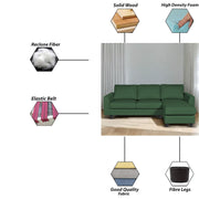 Danver RHS 4 Seater L Shape Sofa Set for Living Room (Green Fabric) Premium Fabric Sofa