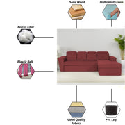 Elvi RHS 6 Seater L Shape Sofa Set for Living Room (Maroon Fabric) Premium Fabric Sofa