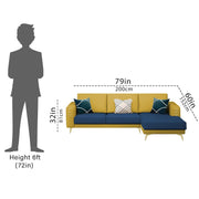 Falco RHS 4 Seater L Shape Sofa Set for Living Room (Blue Yellow Fabric) Premium Fabric Sofa