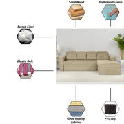 Elvi RHS 6 Seater L Shape Sofa Set for Living Room (Cream Fabric) Premium Fabric Sofa