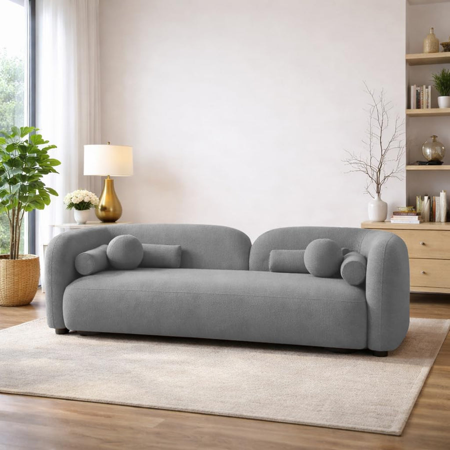 Getto Curved 3 Seater Cloud Sofa, Premium Design Upholstered 3 Seater Sofa Set for Living Room, (Black Colour) Premium Boucle Fabric Sofa