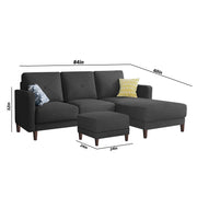 Swaloni RHS 4 Seater L Shape Sofa Set with Center Table for Living Room (Black) Premium Fabric Sofa