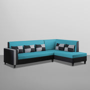 Nordy RHS 6 Seater L Shape Sofa Set for Living Room (Turquise Black Colour) Premium Fabric Sofa Set