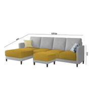 Swaloni LHS 6 Seater L Shape Sofa Set with Center Table for Living Room (Yellow Grey) Premium Fabric Sofa