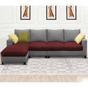 Rihan 6 Seater L Shape Sofa Set Living Room (Maroon Grey Fabric) Left Side Sofa