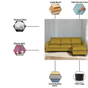 Danver RHS 4 Seater L Shape Sofa Set for Living Room (Yellow Fabric) Premium Fabric Sofa