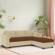 Blustin RHS 4 Seater L Shape Sofa Set for Living Room (Cream Brown Fabric) Premium Fabric Sofa