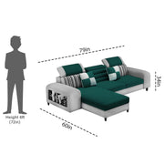 Samra LHS 4 Seater L Shape Sofa Set with 4 Puffy for Living Room (Pine Grey Fabric) Premium Fabric Sofa