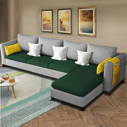 Asser RHS 6 Seater L Shape Sofa Set for Living Room (Green Grey) Premium Fabric Sofa