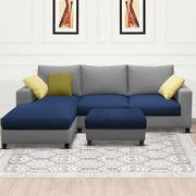 Rihan 4 Seater L Shape Sofa Set with Ottoman for Living Room (Blue Grey Fabric) Left Side Sofa