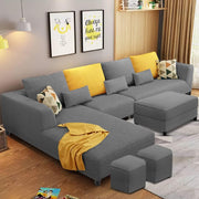 Minta LHS 8 Seater L Shape Sofa Set with Ottoman & 2 Puffy for Living Room (Green Fabric)