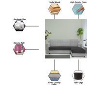 Fracher RHS 4 Seater L Shape Sofa Set for Living Room (Black Grey Fabric) Premium Fabric Sofa
