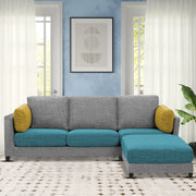 Nairo 4 Seater Interchangeable L Shape Sofa with Ottoman for Living Room (Turquise Grey Fabric)