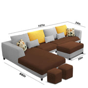 Minta LHS 8 Seater L Shape Sofa Set with Ottoman & 2 Puffy for Living Room (Green Fabric)