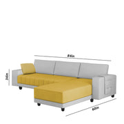 Linus RHS 4 Seater L Shape Sofa Set for Living Room (Yellow Grey Fabric) Premium Fabric Sofa