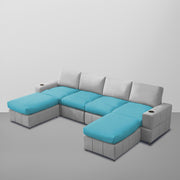 Rone 6 Seater L-Shaped & U-Shaped Sofas Set for Living Room – (Turquise Grey Colour Fabric) Premium Comfort Sofa