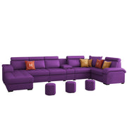 Emerson Modern U-Shaped Sectional Sofa Set 9 Seater, Sofa Couch with 3 Puffy for Hall (Black Colour) Premium Leatherette Fabric Sofa