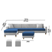 Casaliving Garcia 8 Seater RHS L Shape Sofa Set with Ottoman & 2 Puffy for Living Room (Grey Colour Fabric) Premium Fabric Sofa