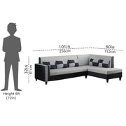 Nordy RHS 6 Seater L Shape Sofa Set for Living Room (Grey Black Colour) Premium Fabric Sofa Set