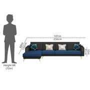 Falco LHS 6 Seater L Shape Sofa Set for Living Room (Blue Black Fabric) Premium Fabric Sofa