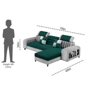 Samra RHS 4 Seater L Shape Sofa Set with 4 Puffy for Living Room (Pine Grey Fabric) Premium Fabric Sofa