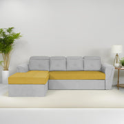 Elvi LHS 6 Seater L Shape Sofa Set for Living Room (Yellow Grey Fabric) Premium Fabric Sofa