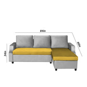 Asper RHS 4 Seater L Shape Sofa Set for Living Room (Yellow Grey Fabric) Premium Fabric Sofa