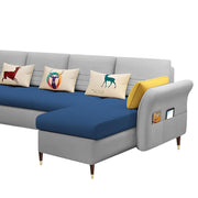 Ventos RHS 6 Seater L Shape Sofa Set for Living Room (Blue Grey) Premium Velvet Fabric