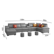 Emerson Modern U-Shaped Sectional Sofa Set 9 Seater, Sofa Couch with 3 Puffy for Hall (Black Colour) Premium Leatherette Fabric Sofa
