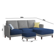 Swaloni RHS 4 Seater L Shape Sofa Set with Center Table for Living Room (Blue Grey) Premium Fabric Sofa
