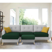 Lizel LHS 4 Seater L Shape Sofa Set with Center Table for Living Room (Green Grey Fabric) Premium Velvet Fabric Sofa