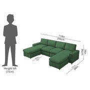 Rone 6 Seater L-Shaped & U-Shaped Sofas Set for Living Room – (Green Colour Fabric) Premium Comfort Sofa