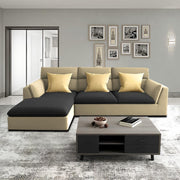 Delton LHS 4 Seater L Shape Sofa Set for Living Room (Cream Black) Premium Fabric