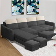 Alyona RHS 8 Seater L Shape Sofa Set for Living Room with Puffy (Grey Fabric)