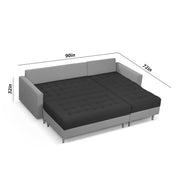 Ashton RHS 4 Seater L Shape Sofa Set with Center Table for Living Room (Black Grey Fabric) Premium Fabric Sofa