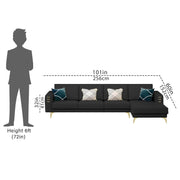 Falco RHS 6 Seater L Shape Sofa Set for Living Room (Black Fabric) Premium Fabric Sofa