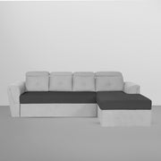 Elvi RHS 6 Seater L Shape Sofa Set for Living Room (Black Grey Fabric) Premium Fabric Sofa