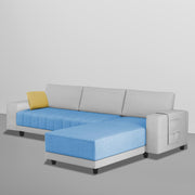 Linus RHS 4 Seater L Shape Sofa Set for Living Room (Turquise Grey Fabric) Premium Fabric Sofa