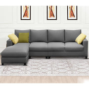 Rihan 6 Seater L Shape Sofa Set Living Room (Grey Fabric) Left Side Sofa