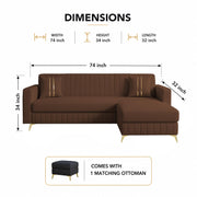 Casaliving Oliveira 4 Seater L Shape Convertible Sofa Set for Living Room, 3 Seater & Ottoman Modular Sectional Couch for Small Space (Yellow) Fabric