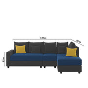 Inclair RHS 6 Seater L Shape Sofa Set for Living Room (Blue Black Fabric) Premium Fabric Sofa